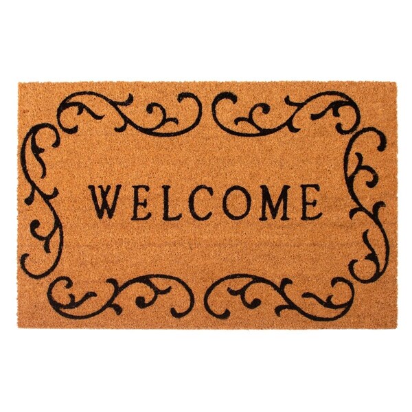 Configuracion 17 x 29 in. Welcome Curlicue Rectangular Doormat Natural & Black CO3360625 - main